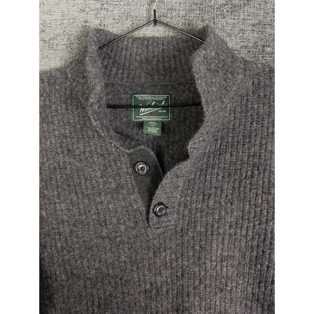 VTG Woolrich Wool Pullover Mens L Gray Knit Solid Ribbed Long Sleeve Casual
